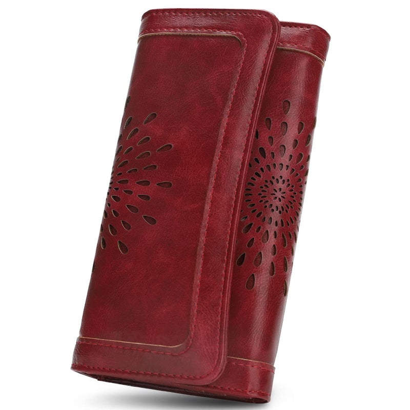 APHISON Womens Wallet RFID Long Trifold Clutch Purse PU leather Credit Card Holder Case for Ladies With Gift Box 2214 RED - Image 1